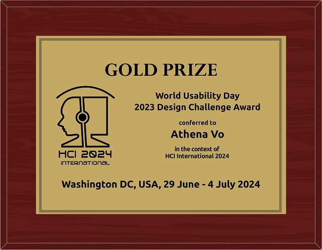 World Usability Day 2022 Design Challenge GOLD Award. Details in text following the image.